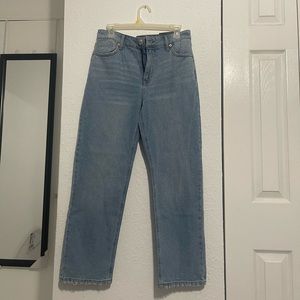 High rise distressed slim straight jeans